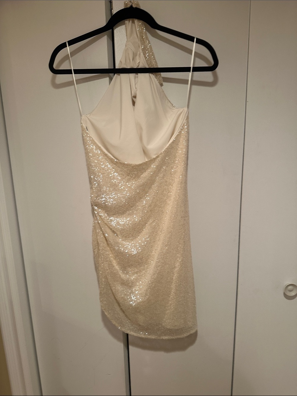 Amanda Uprichard Aurora Sequin Halter Mini Dress in Champagne - Picture 2 of 5
